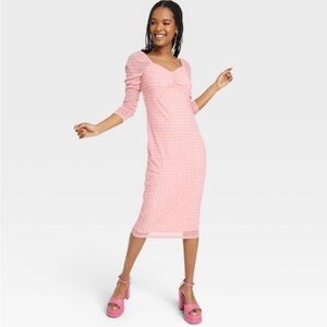 Women's Long Sleeve House of Aama Sweetheart Neck A-Line
Dress - Pink Po…